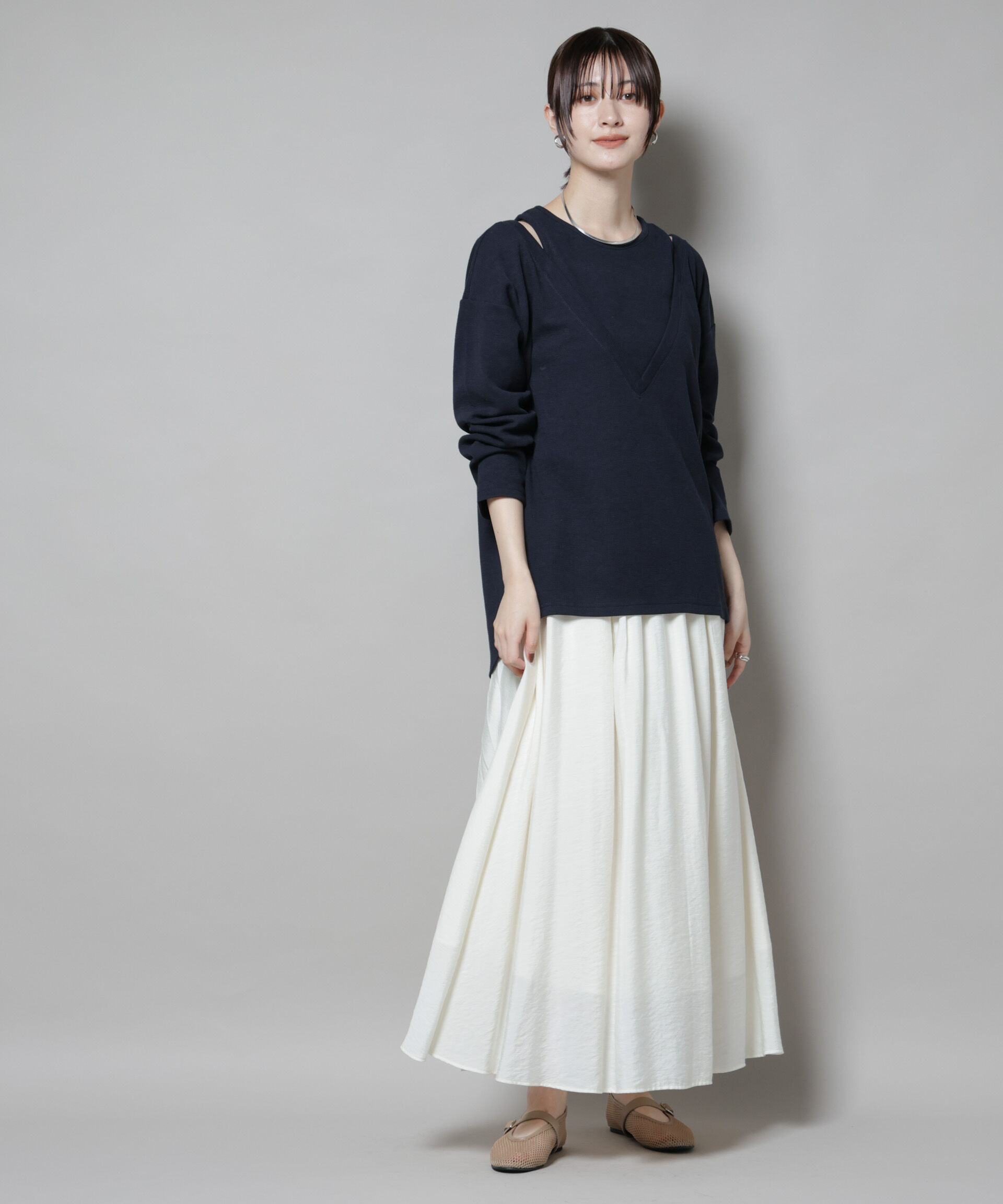 nano･universe「フェイクレイヤードワッフルカットトップス」|Tシャツ・カットソー|