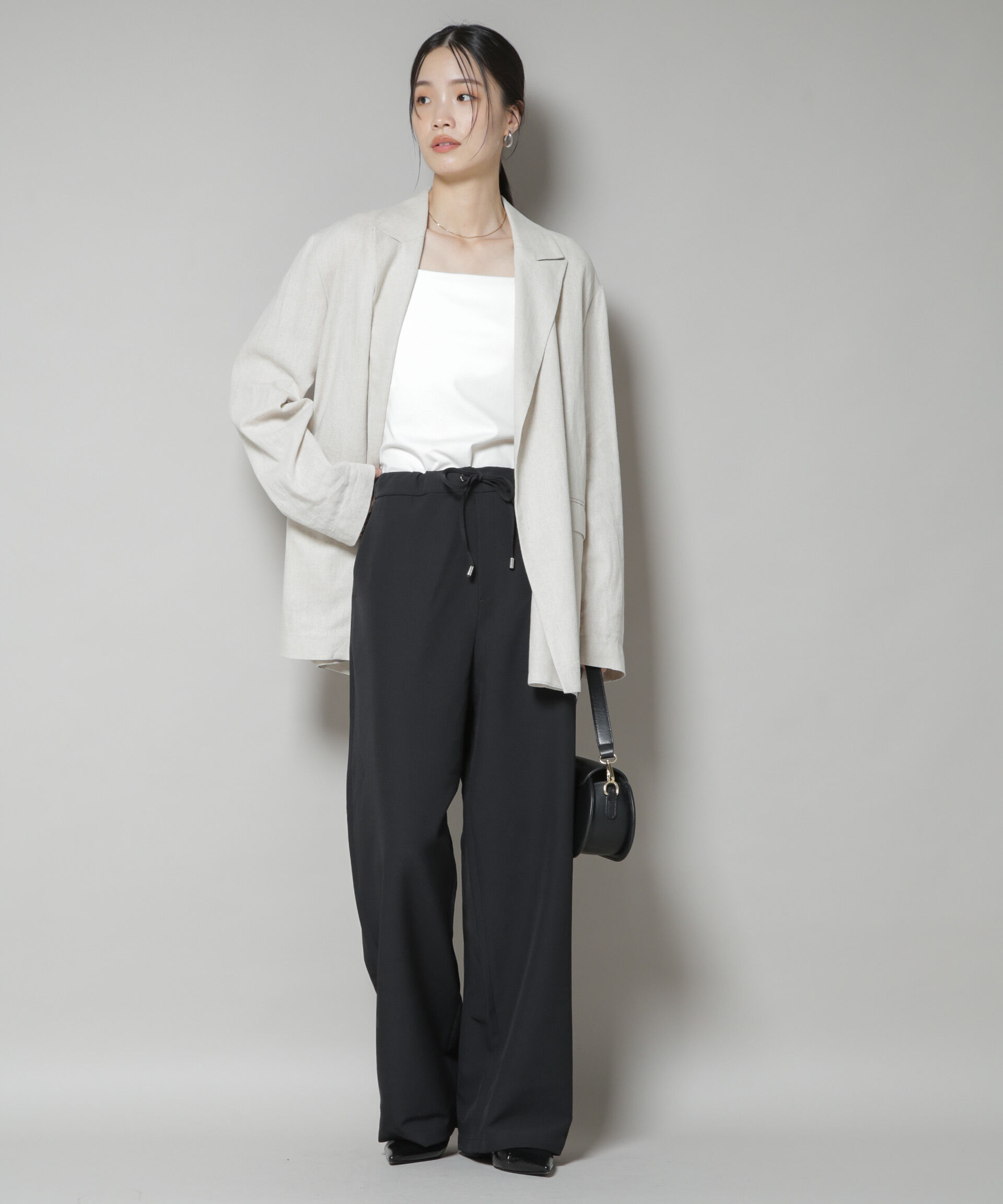 nano･universe「ウェストドロストワイドストレートパンツ」|チノ|