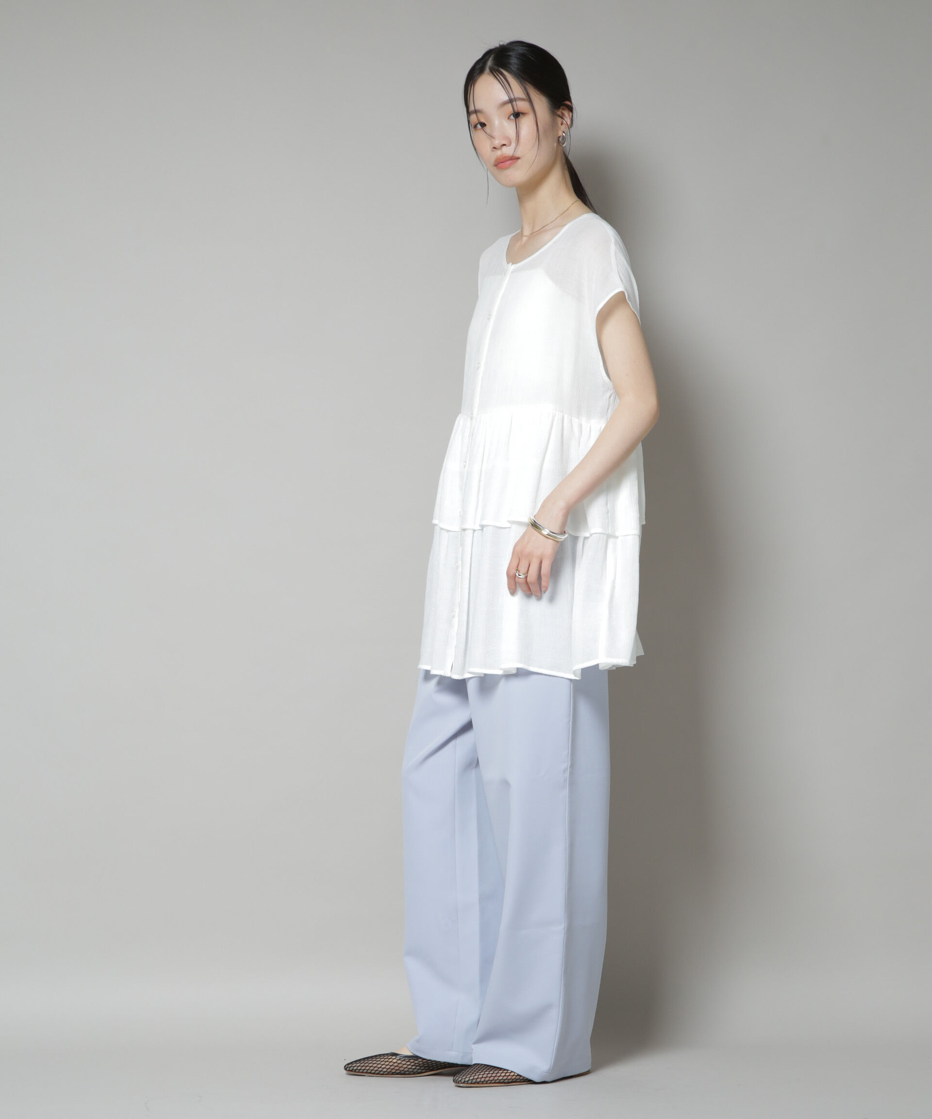 nano･universe「ウェストドロストワイドストレートパンツ」|チノ|