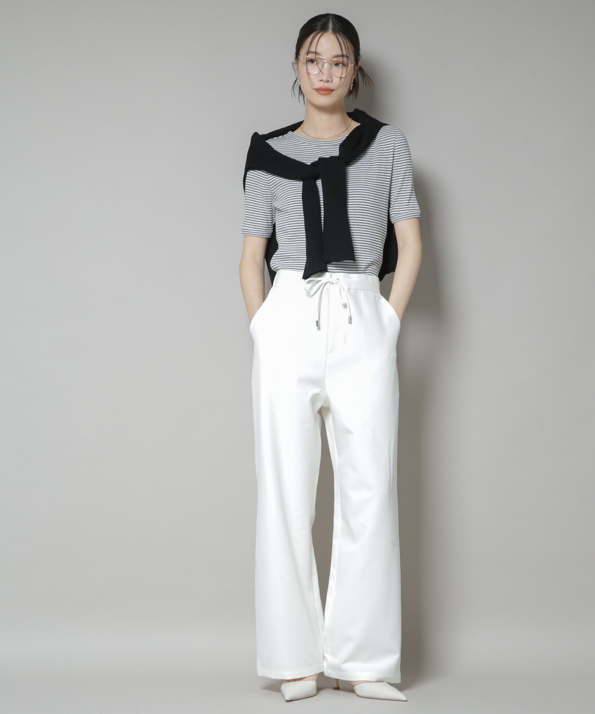 nano･universe「ウェストドロストワイドストレートパンツ」|チノ|