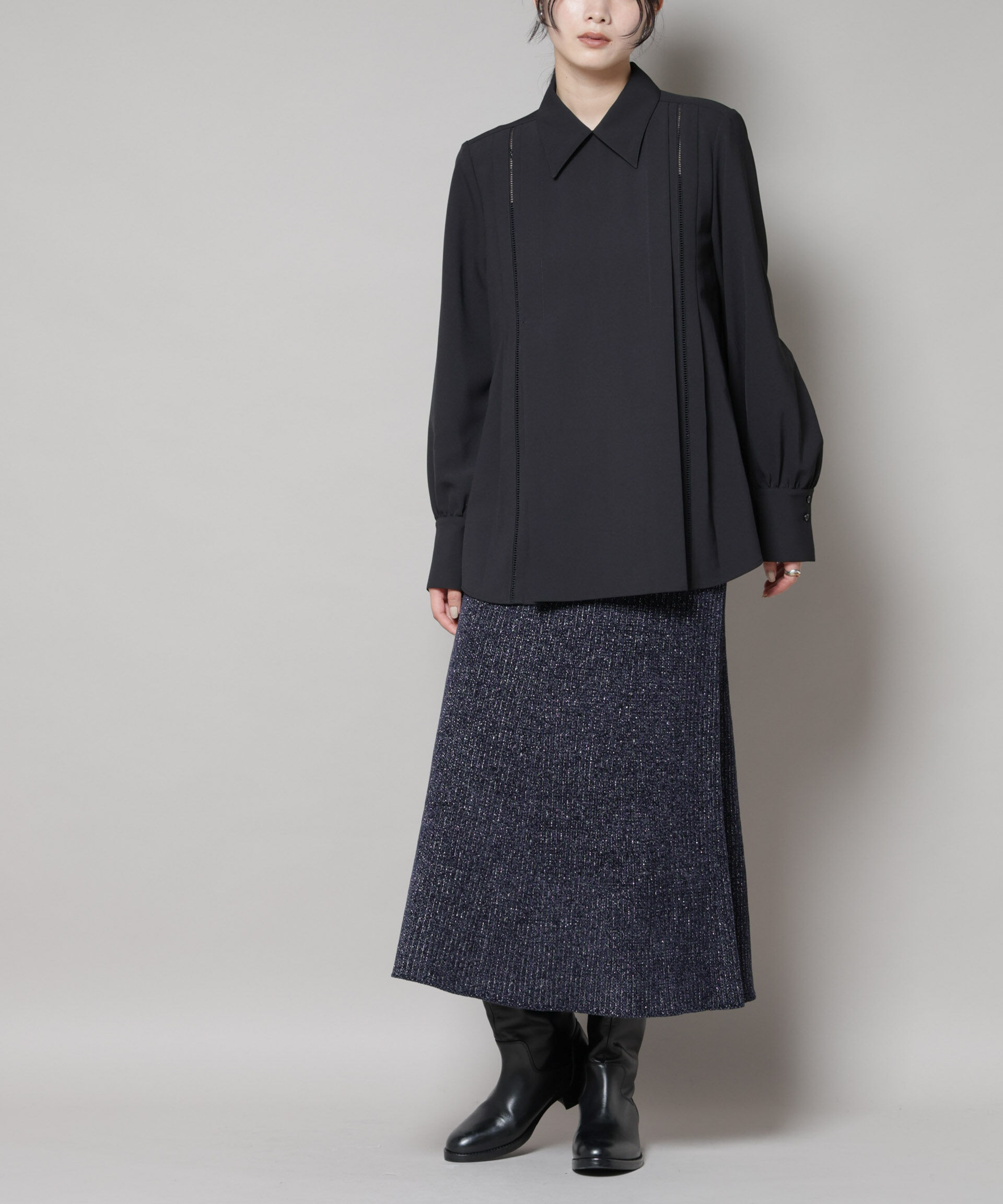 nano･universe「ラメモールワイドリブマーメイドニットスカート(セットアップ可)」|スカート|ネイビー