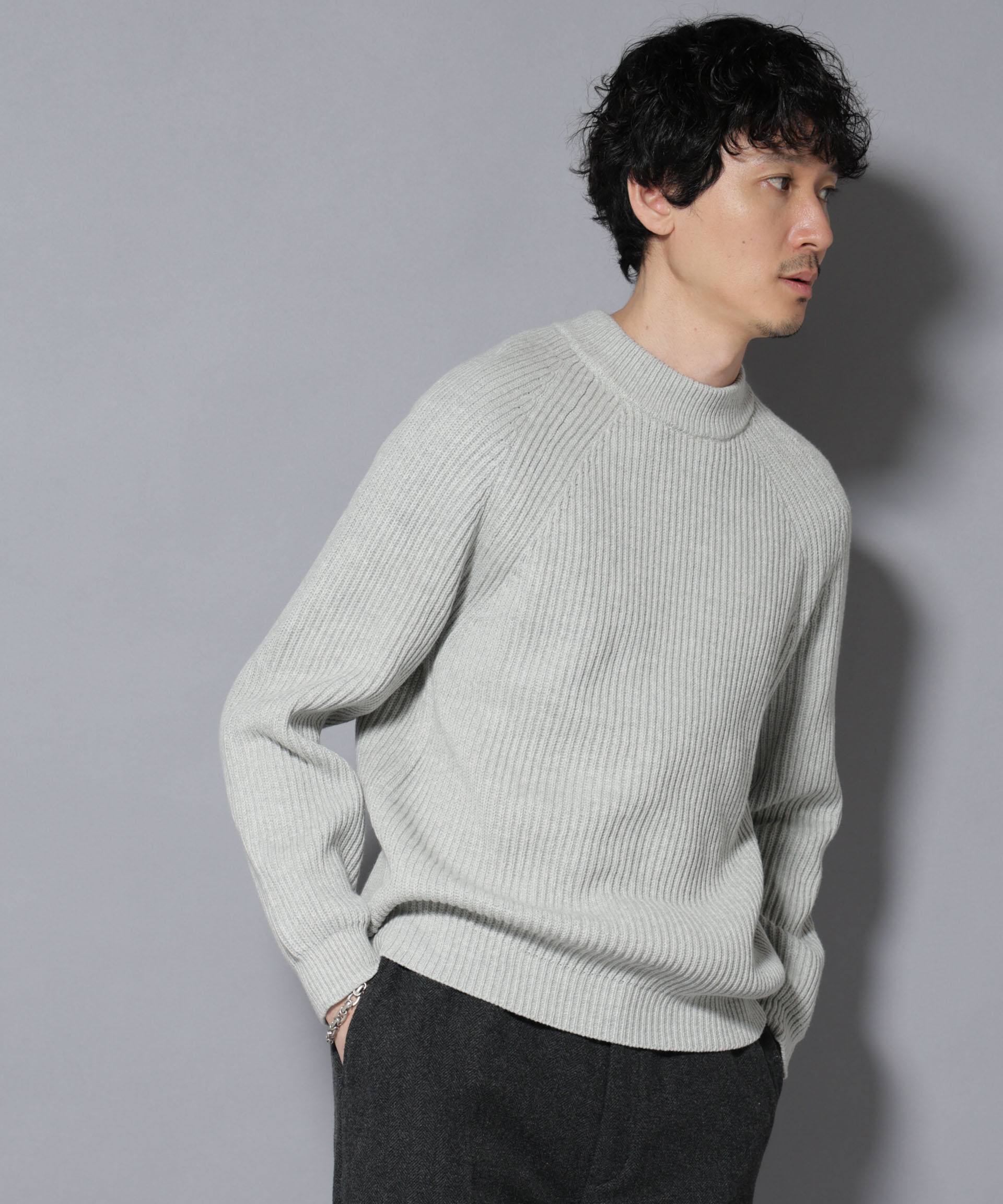 nano･universe「コットンMIXバルキーモックネックニット」|ニット・セーター|グレー