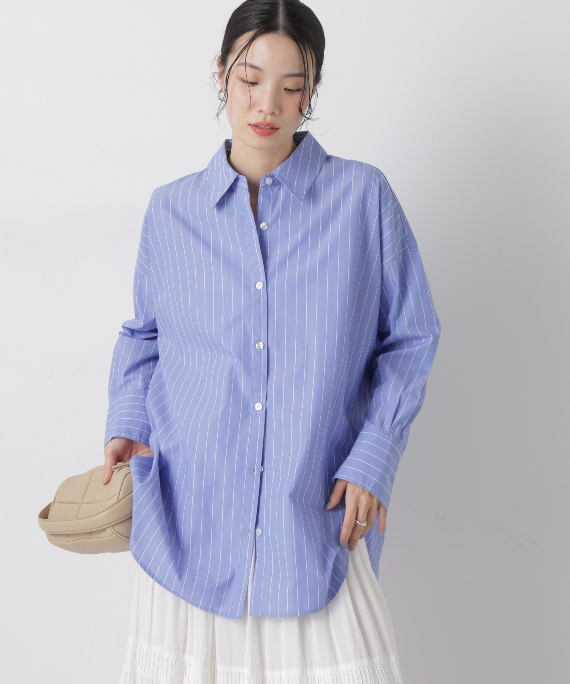 nano･universe「ブロードワイドシルエットストライプシャツ」|シャツ・ブラウス|ブルー