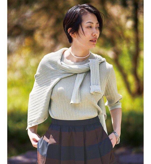 自由区「【カタログ掲載・アンサンブル対応・洗える】グリッターリブプルオーバー ニット」|ニット・セーター|ライトグレー