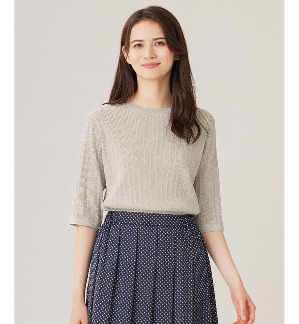 自由区「【カタログ掲載・アンサンブル対応・洗える】グリッターリブプルオーバー ニット」|ニット・セーター|サンド