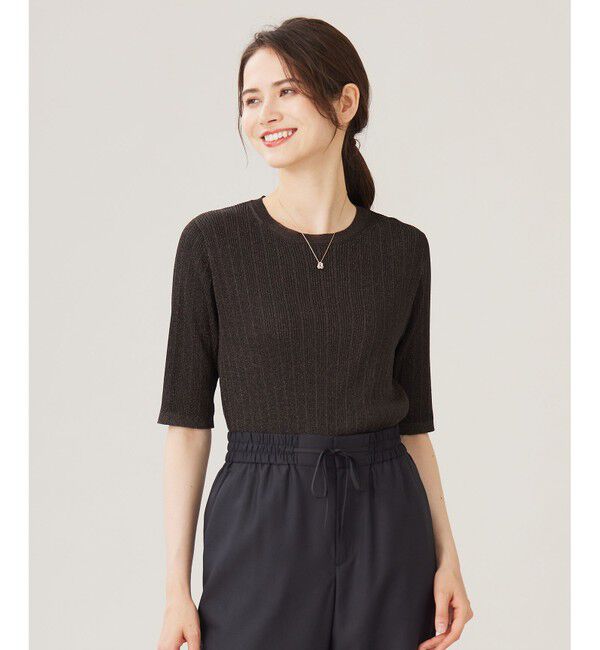 自由区「【カタログ掲載・アンサンブル対応・洗える】グリッターリブプルオーバー ニット」|ニット・セーター|ﾀﾞｰｸﾌﾞ