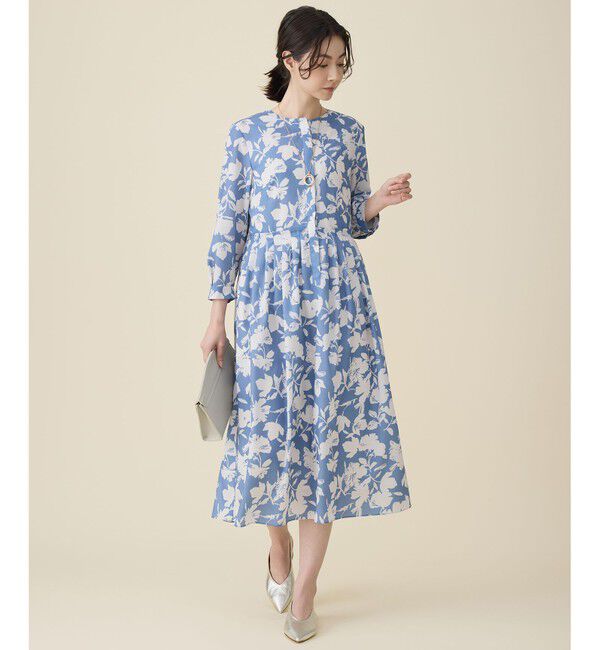 自由区「バイカラーフラワープリント ワンピース」|ワンピース|ﾌﾞﾙｰ&times;ｸﾞ