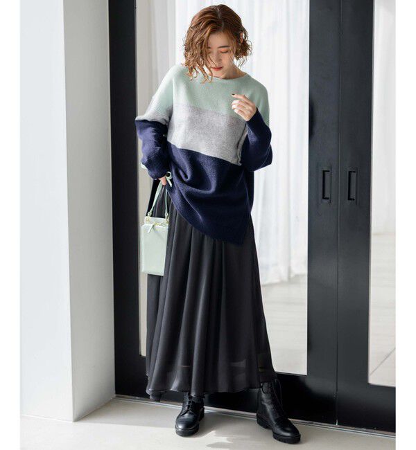 23区「【洗える】ウールカシミヤ カラーブロック ニット」|ニット・セーター|