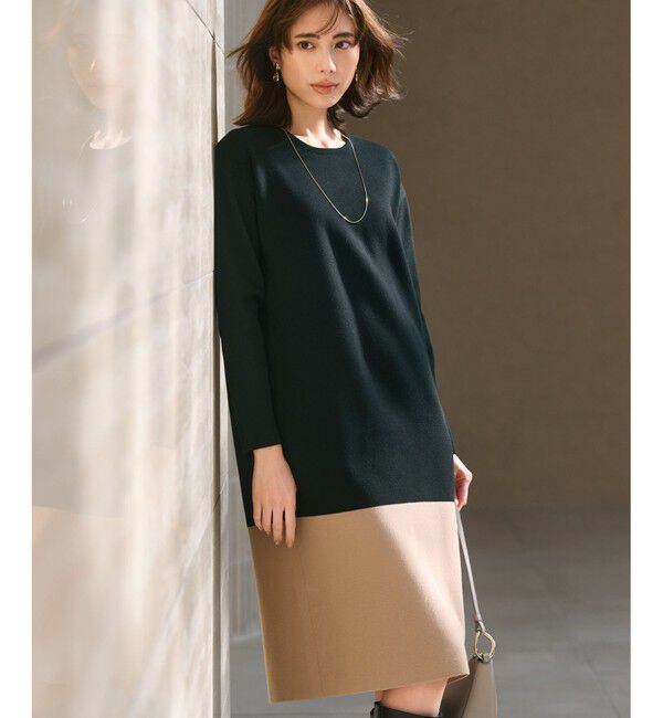 23区「【WEB&一部店舗限定カラーあり/洗える】ミラノリブ バイカラーニットワンピース」|ワンピース|ﾌﾞﾗｯｸ&times;ｷ