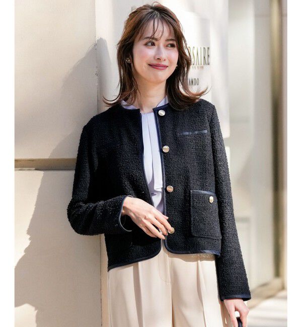 ANY SIS「ネップツイード ジャケット」|ノーカラージャケット|ネイビー