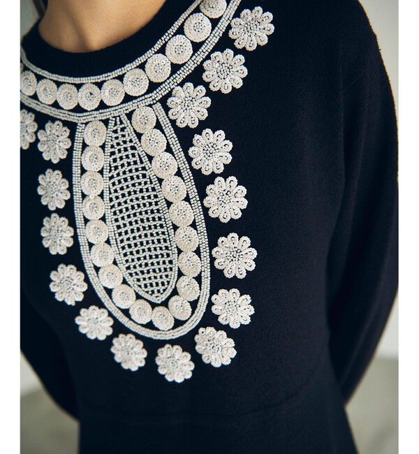 GRACE CONTINENTAL「エスニック刺繍ニットワンピース」|ワンピース|