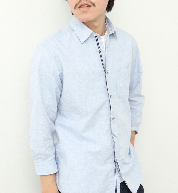 NOLLEY'S goodman「綿麻パラシュートボタン 7分袖シャツ 25SS」|シャツ・ブラウス|サックス