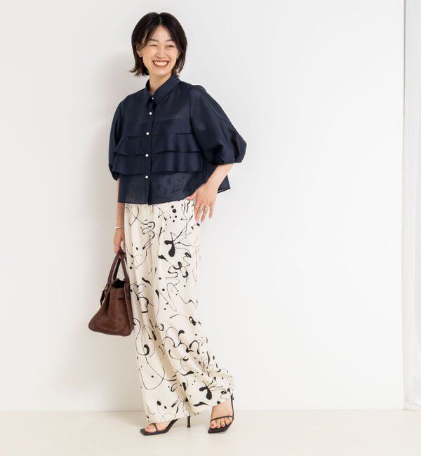 NOLLEY'S「シアーシルキーパール釦フリルブラウス」|シャツ・ブラウス|