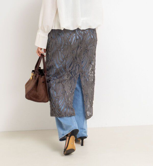 Rie Miller「《セットアップ対応》チュール刺繍タイトスカート」|タイト|