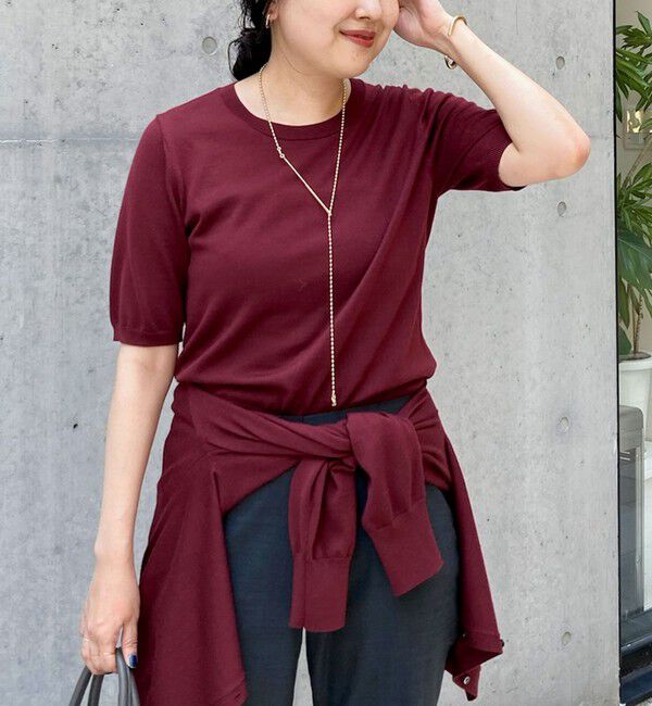 NOLLEY'S sophi「《アンサンブル対応》《手洗い可能》ウール100％5分袖プルオーバーニット」|ニット・セーター|ボルドー