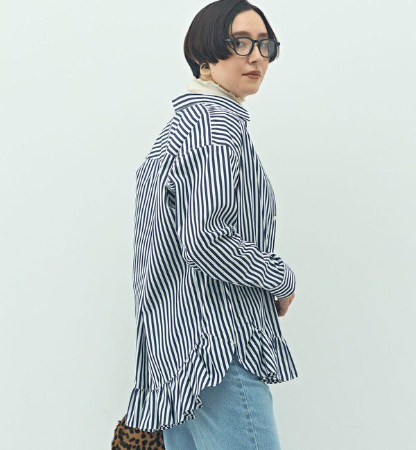 Rie Miller「ウォッシャブル裾フリルレギュラーカラーシャツ」|シャツ・ブラウス|