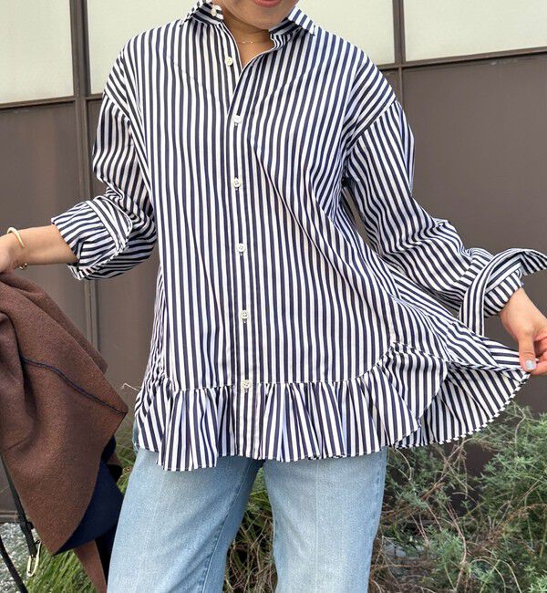 Rie Miller「ウォッシャブル裾フリルレギュラーカラーシャツ」|シャツ・ブラウス|