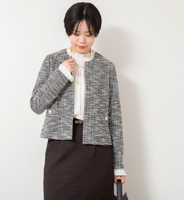 NOLLEY'S「ウォッシャブルツィーディージャージジャケット」|ノーカラージャケット|