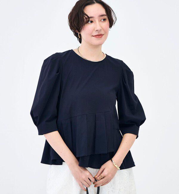 NOLLEY'S「ウォッシャブルサラドラトリコットペプラムブラウス」|シャツ・ブラウス|ネイビー