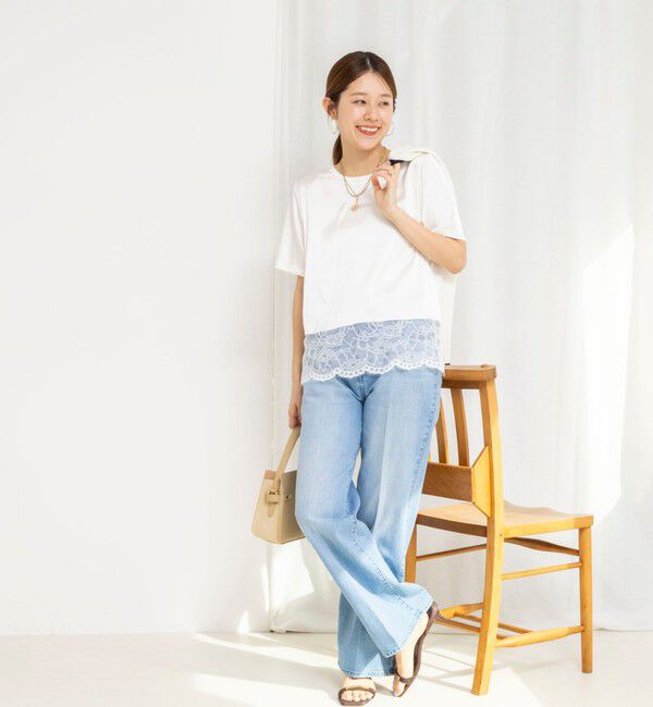 NOLLEY'S「ウォッシャブル裾レースオトナサテンＴシャツ」|シャツ・ブラウス|