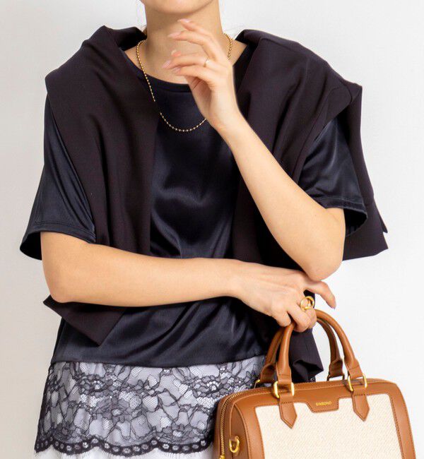 NOLLEY'S「ウォッシャブル裾レースオトナサテンＴシャツ」|シャツ・ブラウス|