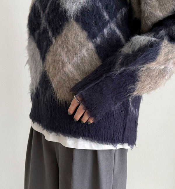 fredy emue「アーガイル柄起毛Ｖネックニット」|ニット・セーター|