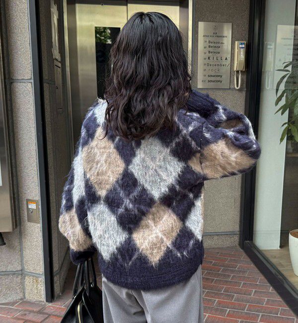 fredy emue「アーガイル柄起毛Ｖネックニット」|ニット・セーター|