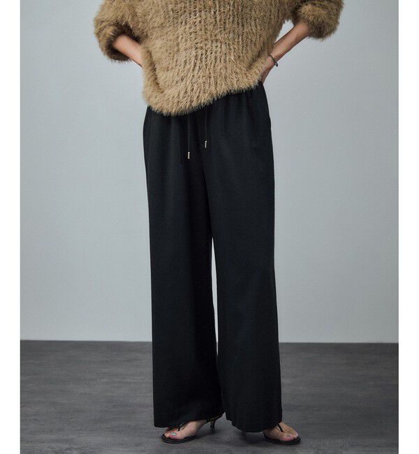 SALON adam et rope'「【WEB限定】ウォッシャブルウールカシミヤワイドパンツ」|チノ|ブラック(01)