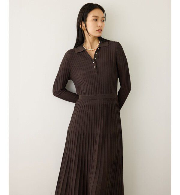 ROPE「パールボタンポロニットワンピース/イージーケア」|ドレス|ブラウン系(21)