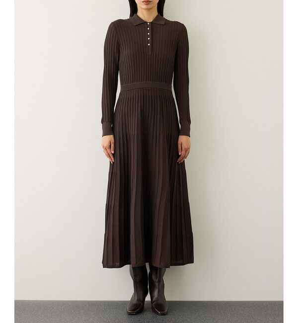 ROPE「パールボタンポロニットワンピース/イージーケア」|ドレス|