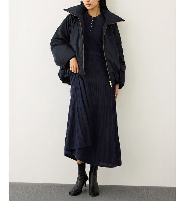 ROPE「パールボタンポロニットワンピース/イージーケア」|ドレス|ネイビー(40)