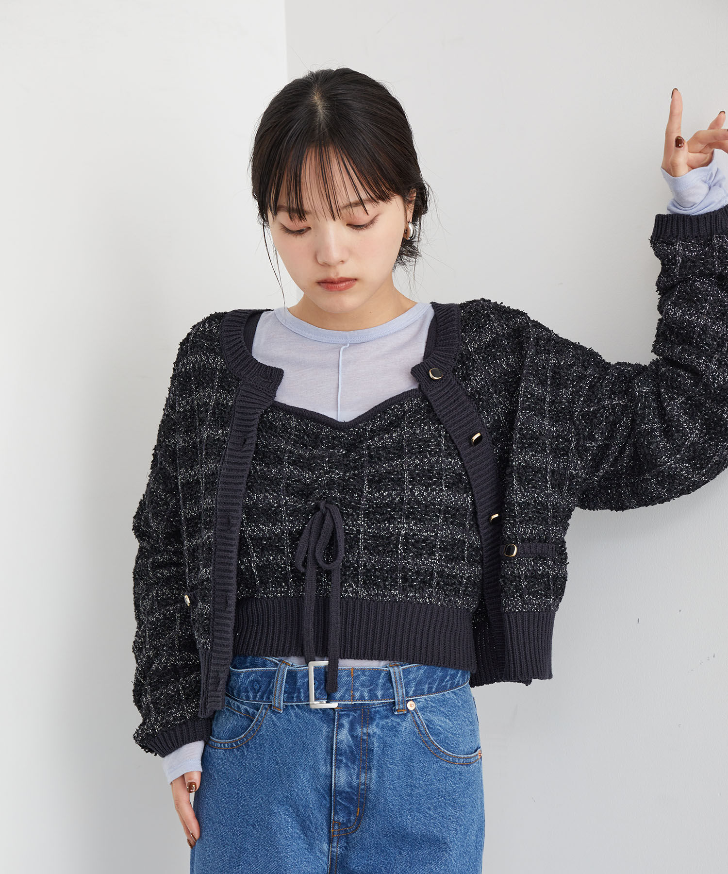 VIS「【アンサンブル対応】ニットツイードキャミソール【洗える】」|キャミソール|