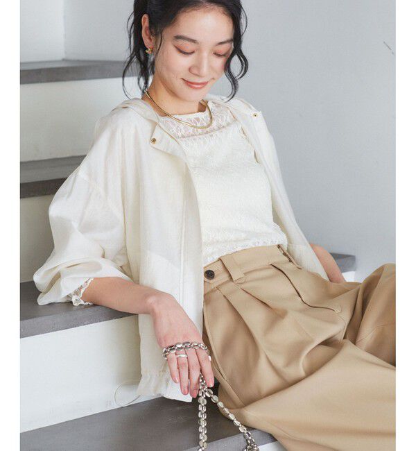 VIS「【追加】【WEB限定】シアーバックフリルフードブルゾン【洗える】」|ブルゾン・スタジャン|