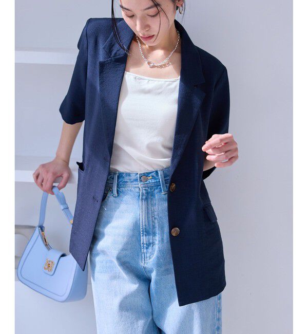 VIS「【美easy】ハーフスリーブジャケット/セットアップ対応・洗える」|テーラードジャケット|ネイビー(40)