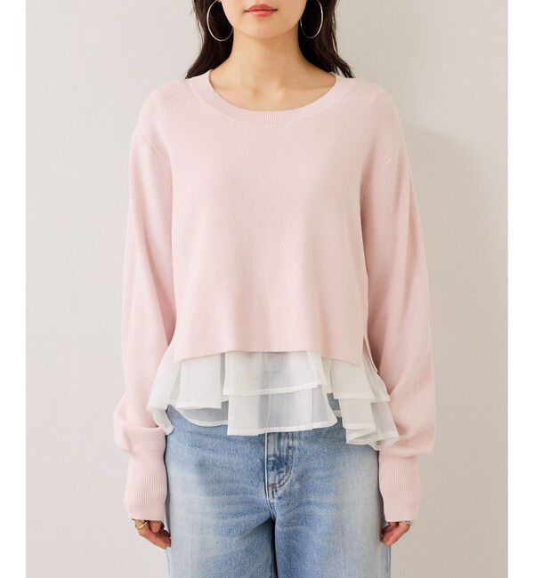 VIS「【美得】ペプラムオーガンジードッキングニットプルオーバー」|ニット・セーター|