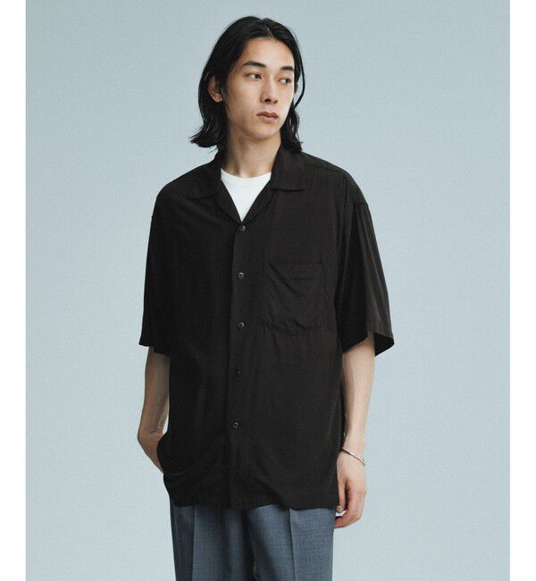 ADAM ET ROPE'「《BLACK/WHITE》プレーンカラー アロハシャツ」|シャツ・ブラウス|ブラック(01)