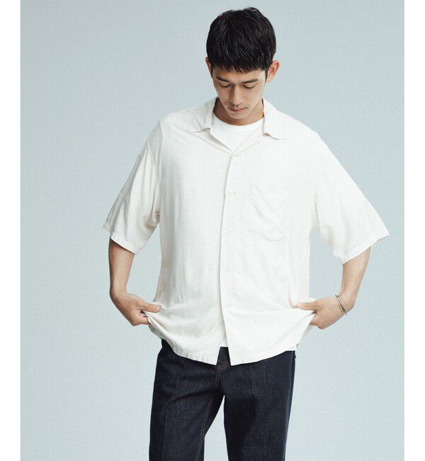 ADAM ET ROPE'「《BLACK/WHITE》プレーンカラー アロハシャツ」|シャツ・ブラウス|