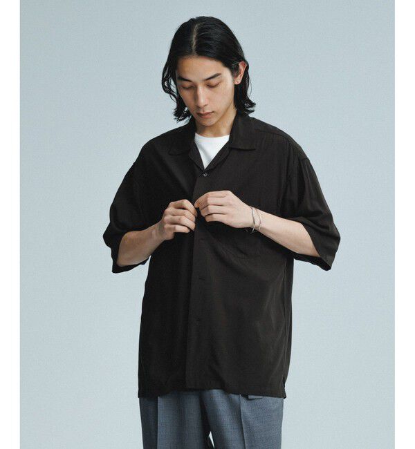 ADAM ET ROPE'「《BLACK/WHITE》プレーンカラー アロハシャツ」|シャツ・ブラウス|