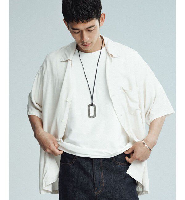 ADAM ET ROPE'「《BLACK/WHITE》プレーンカラー アロハシャツ」|シャツ・ブラウス|