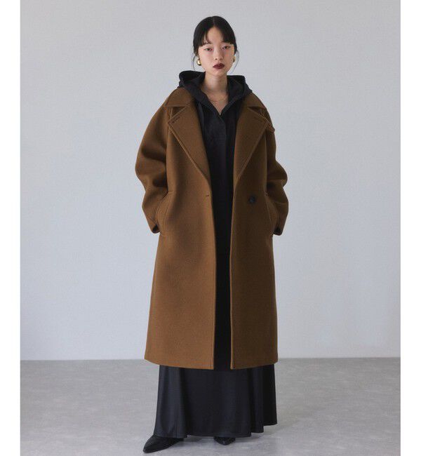 ADAM ET ROPE'「ウールボンディングラグランロングコート」|ステンカラーコート|キャメル(25)