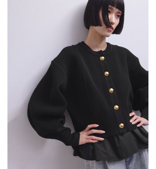 ADAM ET ROPE'「【WEB限定】ペプラムコンビニットカーディガン」|カーディガン|ブラック(01)