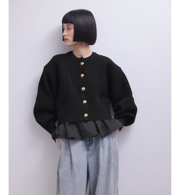 ADAM ET ROPE'「【WEB限定】ペプラムコンビニットカーディガン」|カーディガン|