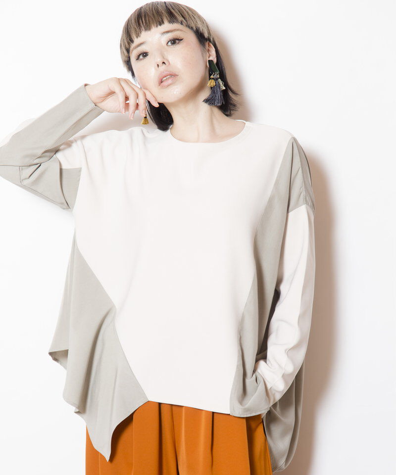  「アシンメトリー切替フレアープルオーバー」|Tシャツ・カットソー|