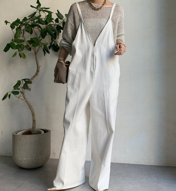  「細紐デニムフロントジップサロペット」|ワンピース|