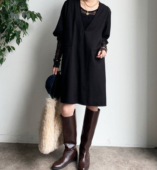  「深Vチュニックワンピース」|ワンピース|ブラック