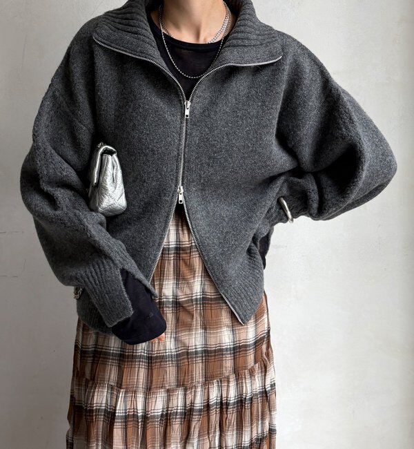  「【WEB限定】ダブルジップニットブルゾン」|カーディガン|