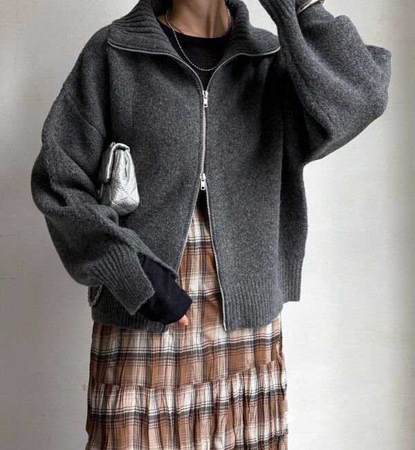  「【WEB限定】ダブルジップニットブルゾン」|カーディガン|