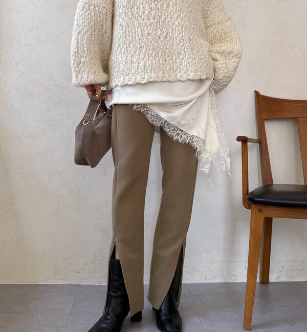  「サイドファスナーレギンスパンツ」|チノ|ベージュ
