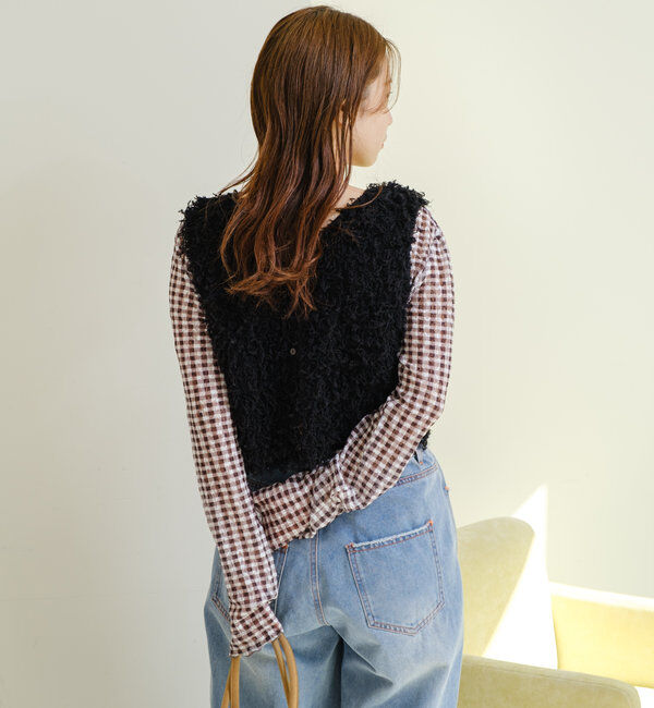  「【新色追加/前後2WAY】ファーショートベスト」|ベスト・ジレ|