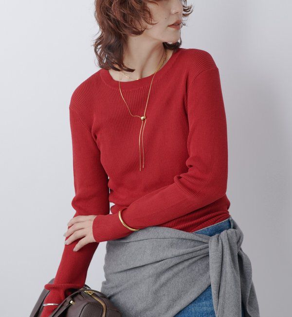  「【MONN.:.(モン)】RIB KNIT」|ニット・セーター|レッド